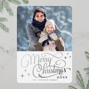 Carte De Vœux En Aluminium Sparkel moderne photo de Noël Argent
