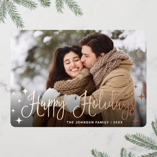 Carte De Vœux En Aluminium Sparkel Noël PHOTO Salutation Rose Gold