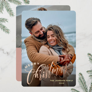 Carte De Vœux En Aluminium Sparkle Joyeux Noël 2 PHOTO Salutation Rose Or