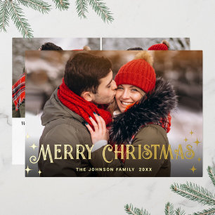 Carte De Vœux En Aluminium Sparkle Joyeux Noël 3 PHOTO Salutation Gold