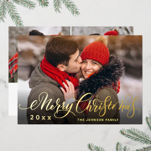 Carte De Vœux En Aluminium Sparkle Joyeux Noël 3 PHOTO Salutation Gold