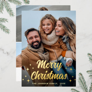 Carte De Vœux En Aluminium Sparkle Joyeux Noël 4 PHOTO Salutation or