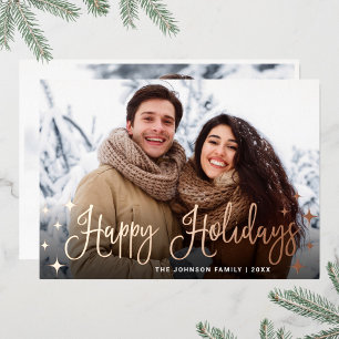 Carte De Vœux En Aluminium Sparkle Noël 2 PHOTO Salutation Rose Gold