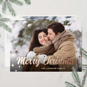 Carte De Vœux En Aluminium Sparkle Noël 2 PHOTO Salutation Rose Gold