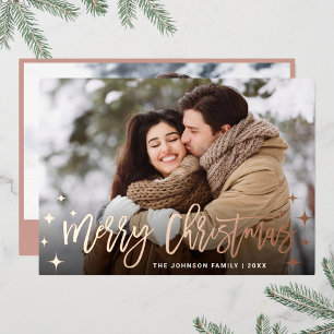 Carte De Vœux En Aluminium Sparkle Noël 2 PHOTO Salutation Rose Gold