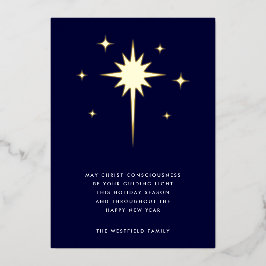 Carte De Vœux En Aluminium Star or de Bethléem sur le Noël bleu de minuit