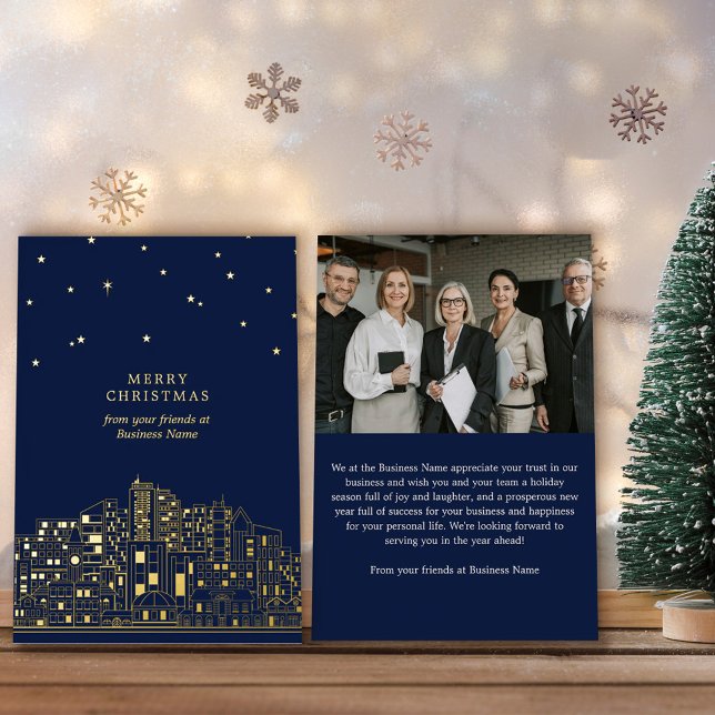 Carte De Vœux En Aluminium Starlit City Elegant Entreprise Joyeux Noël (Créateur téléchargé)