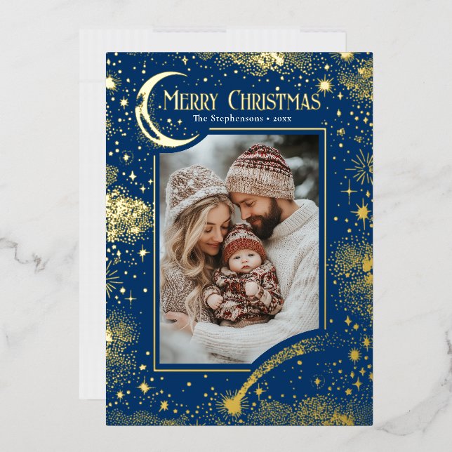 Carte De Vœux En Aluminium Stars Celestial Magie Joyeux Noël Photo (Enveloppe)