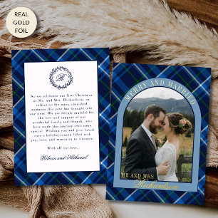 Carte De Vœux En Aluminium Tartan Marine Première Noël Mariée Photo