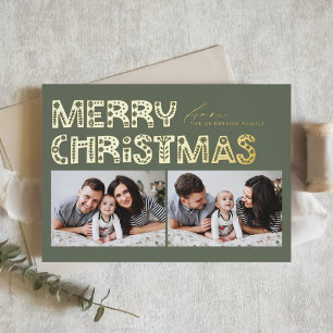 Carte De Vœux En Aluminium Taupe Vert Scandinave Deux Photo Noël