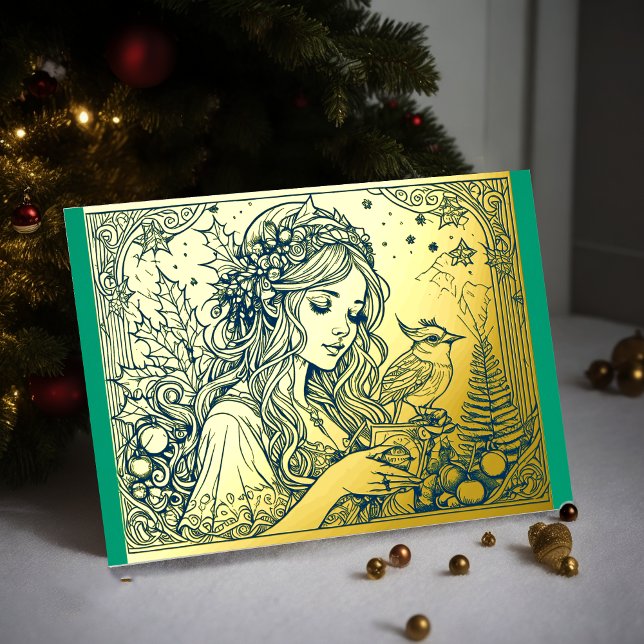 Carte De Vœux En Aluminium Tes couleurs Foil femme Noël (Créateur téléchargé)