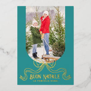 Carte De Vœux En Aluminium Turquoise Buon Natale Simple Moderne Coquette Bow 