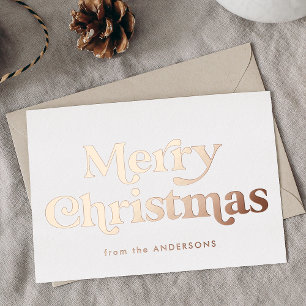 Carte De Vœux En Aluminium Type rétro Joyeux Noël Rose sans photo Or