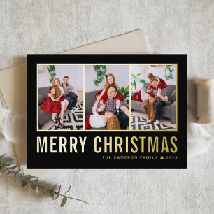 Carte De Vœux En Aluminium Typographie classique Collage photo Noël noir