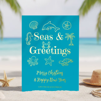 Carte De Vœux En Aluminium Typographie de Noël côtière « Mers et salutations