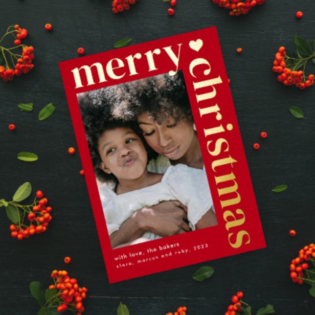 Carte De Vœux En Aluminium Typographie moderne audacieuse Joyeux Noël (A modern photo christmas holiday card with elegant real foil merry christmas bold typography.)