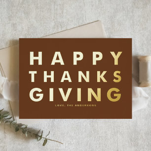 Carte De Vœux En Aluminium Typographie moderne Bon thanksgiving Brown Or