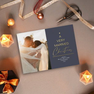 Carte De Vœux En Aluminium Un script de Noël très marié Blue Silver