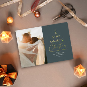 Carte De Vœux En Aluminium Un script de Noël très marié Gold vert