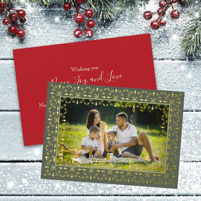 Carte De Vœux En Aluminium Une photo de Noël rouge et vert (Créateur téléchargé)
