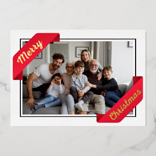 Carte De Vœux En Aluminium une photo design bannière rouge joyeux feuille de 