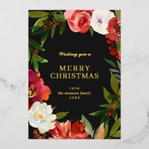Carte De Vœux En Aluminium Verdure Wreath Aquarelle Noir Or Noël