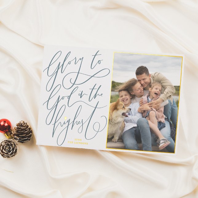 Carte De Vœux En Aluminium Véritable Foil Gloire à Dieu Noël Photo (Créateur téléchargé)