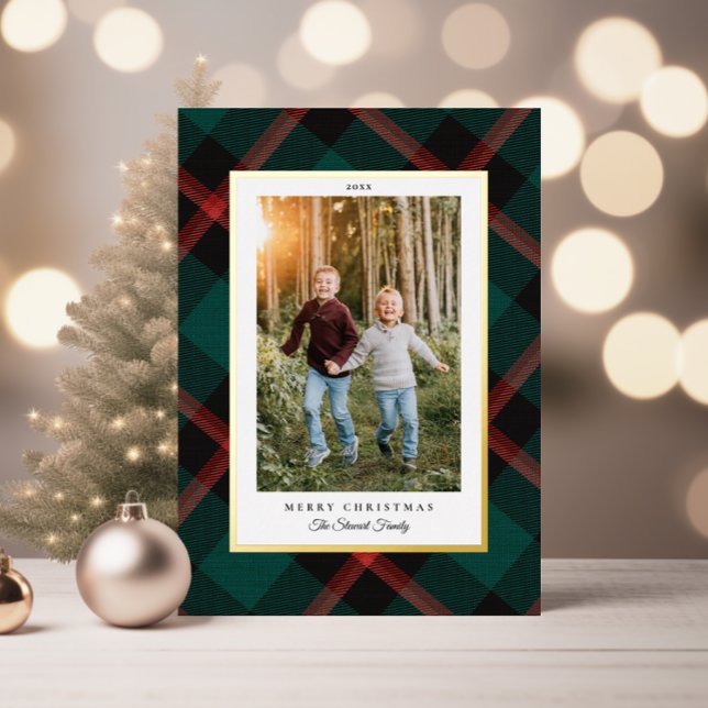 Carte De Vœux En Aluminium Véritable Foil Rouge Vert Plaid Joyeux Noël (Créateur téléchargé)