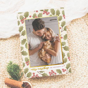 Carte De Vœux En Aluminium Véritable huile   Joyeux tout Noël Holly Photo