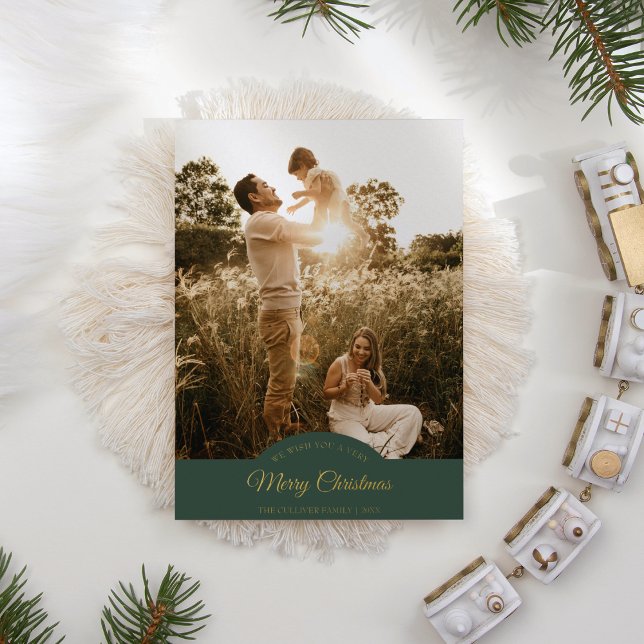 Carte De Vœux En Aluminium Vert Très Joyeux Noël Quatre Photo Vertical (Créateur téléchargé)