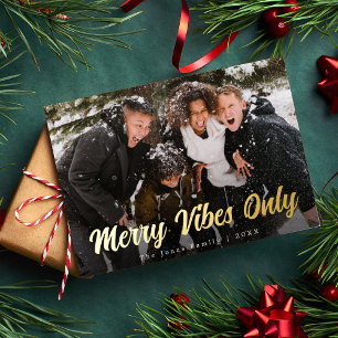Carte De Vœux En Aluminium Vibes Joyeuses Élégantes Seulement Photo de Noël