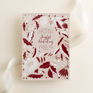 Carte De Vœux En Aluminium Vin Rouge Joyful Holiday Folk Illustration