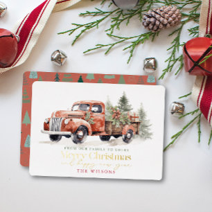 Carte De Vœux En Aluminium Vintage Camion Ferme Rouge Arbre de Noël Blanc