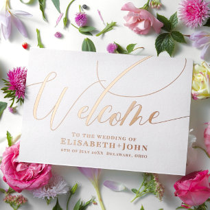 Carte De Vœux En Aluminium Vintage minimaliste Rose Gold White Wedding Progra