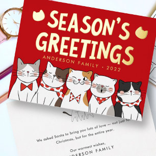 Carte De Vœux En Aluminium Vœux de la saison drôles chats mignons chantant de