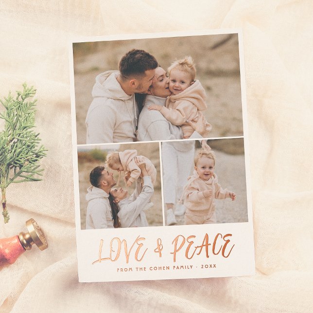 Carte De Vœux En Aluminium Vrai Foil | Amour & Paix 3 Photo Noël (Créateur téléchargé)