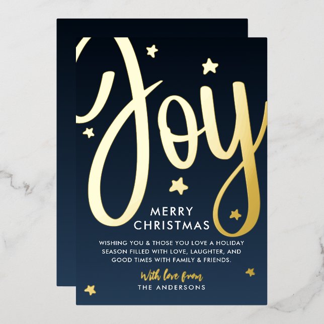 Carte De Vœux En Aluminium *VRAI FOIL* Joie Joyeux Noël / Joyeuses Fêtes (Recto/Verso)