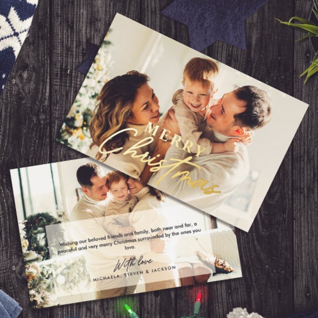 Carte De Vœux En Aluminium VRAI FOIL Joyeux Noël 2 photos personnalisées (Créateur téléchargé)