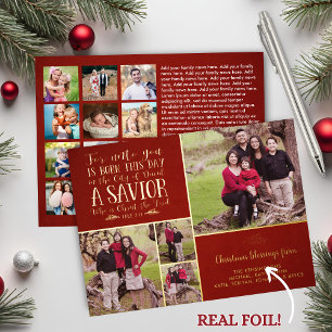 Carte De Vœux En Aluminium VRAI Foil Red Christian Christmas Photo Collage