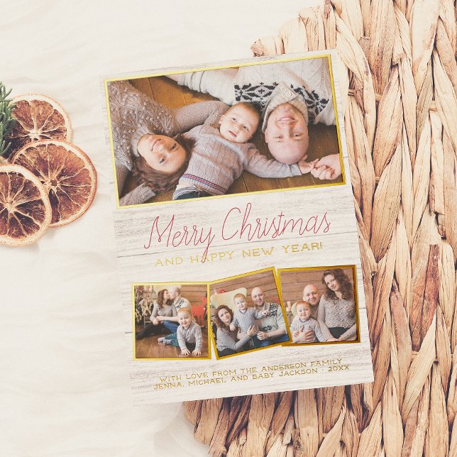 Carte De Vœux En Aluminium Vrai papier d'aluminium | Joyeux Noël Bois rustiqu (Créateur téléchargé)