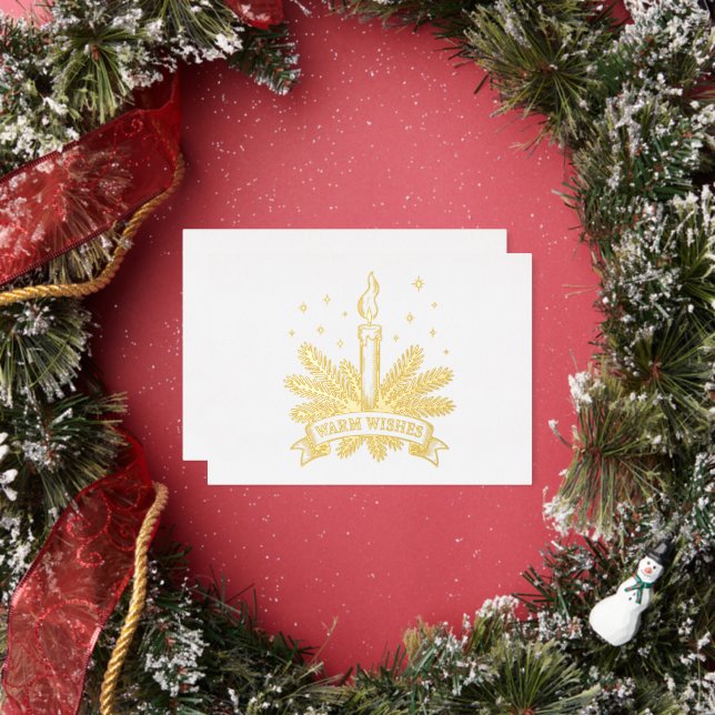 Carte De Vœux En Aluminium Warm Wishes Christmas Candle Gold (Insitu)