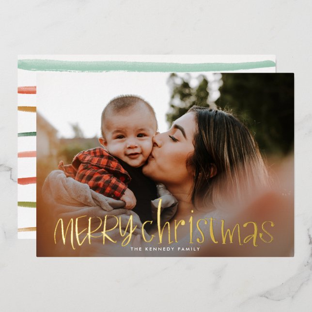 Carte De Vœux En Aluminium Whimsical Classic Joyeux Noël Photo (Recto/Verso)