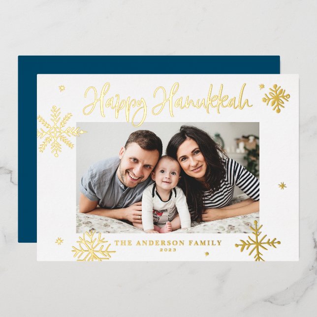 Carte De Vœux En Aluminium Whimsical Snowflakes Happy Hanoukka Photo (Recto/Verso)