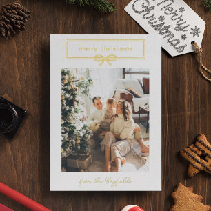 Carte De Vœux En Aluminium White Gold Jolie Bow Photo Joyeux Noël