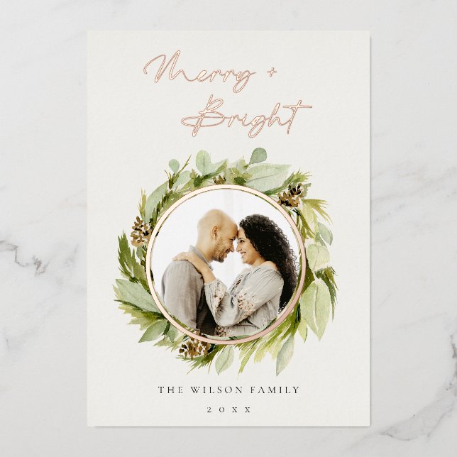 Carte De Vœux En Aluminium Wreath hiver Joyeux et brillant photo Noël (Recto)