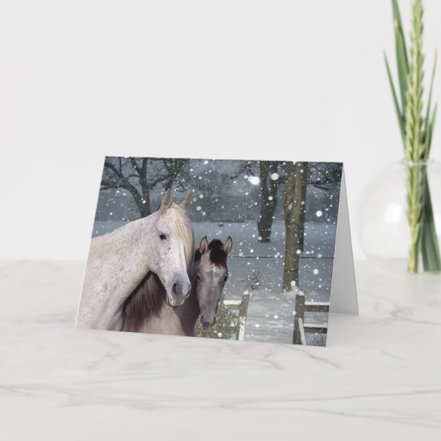 Carte de voeux en baisse de neige de chevaux (Devant)