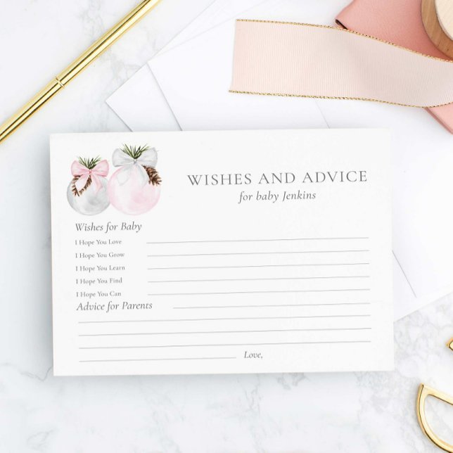 Carte de vœux et conseils pour Baby Shower de fill (Wishes and Advice Girl Christmas Baby Shower Card )