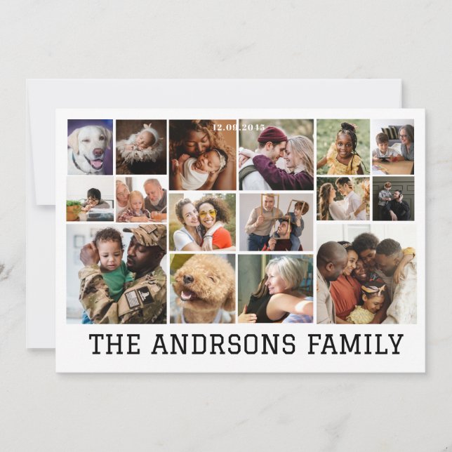 Carte de vœux familiale de collage de 16 photos |  (Devant)