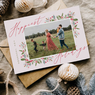 Carte de vœux familiale de Noël Fun Holly