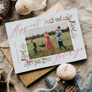 Carte de vœux familiale de Noël Fun Holly